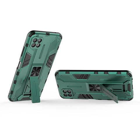 Silikon Hülle Handyhülle und Kunststoff Schutzhülle Hartschalen Tasche mit Magnetisch Ständer T01 für Samsung Galaxy A22 5G Grün