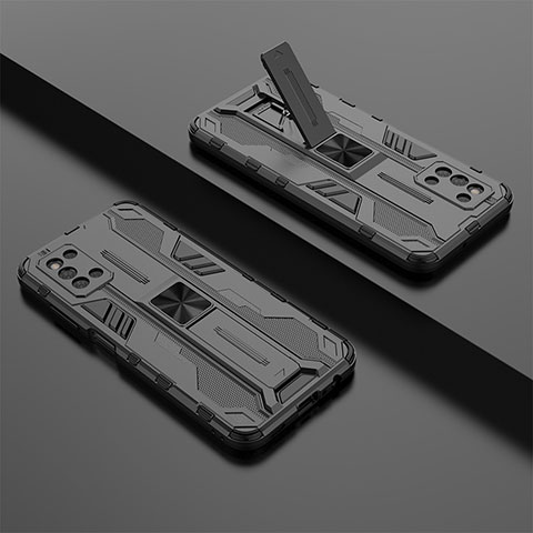 Silikon Hülle Handyhülle und Kunststoff Schutzhülle Hartschalen Tasche mit Magnetisch Ständer T01 für Samsung Galaxy F52 5G Schwarz