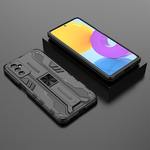 Silikon Hülle Handyhülle und Kunststoff Schutzhülle Hartschalen Tasche mit Magnetisch Ständer T01 für Samsung Galaxy M52 5G Schwarz