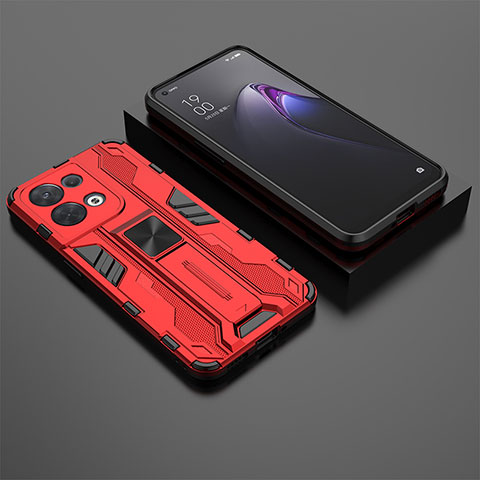 Silikon Hülle Handyhülle und Kunststoff Schutzhülle Hartschalen Tasche mit Magnetisch Ständer T02 für Oppo Reno9 Pro 5G Rot