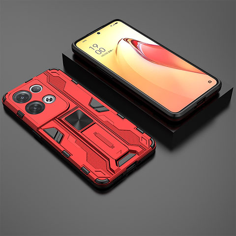 Silikon Hülle Handyhülle und Kunststoff Schutzhülle Hartschalen Tasche mit Magnetisch Ständer T02 für Oppo Reno9 Pro+ Plus 5G Rot