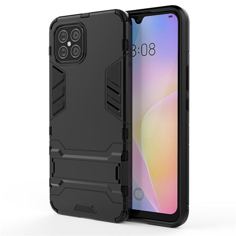 Silikon Hülle Handyhülle und Kunststoff Schutzhülle Hartschalen Tasche mit Ständer A01 für Huawei Nova 8 SE 5G Schwarz