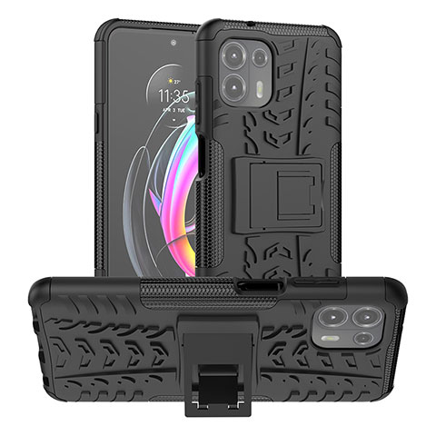 Silikon Hülle Handyhülle und Kunststoff Schutzhülle Hartschalen Tasche mit Ständer A01 für Motorola Moto Edge 20 Lite 5G Schwarz