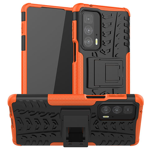 Silikon Hülle Handyhülle und Kunststoff Schutzhülle Hartschalen Tasche mit Ständer A01 für Motorola Moto Edge 20 Pro 5G Orange