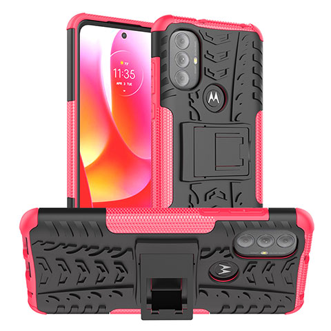 Silikon Hülle Handyhülle und Kunststoff Schutzhülle Hartschalen Tasche mit Ständer A01 für Motorola Moto G Power (2022) Pink