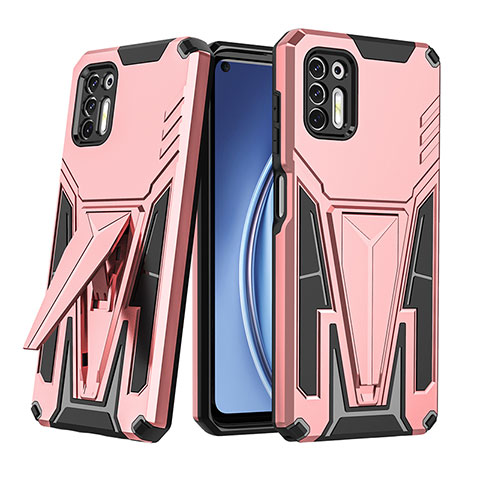 Silikon Hülle Handyhülle und Kunststoff Schutzhülle Hartschalen Tasche mit Ständer A01 für Motorola Moto G Stylus (2021) Rosegold