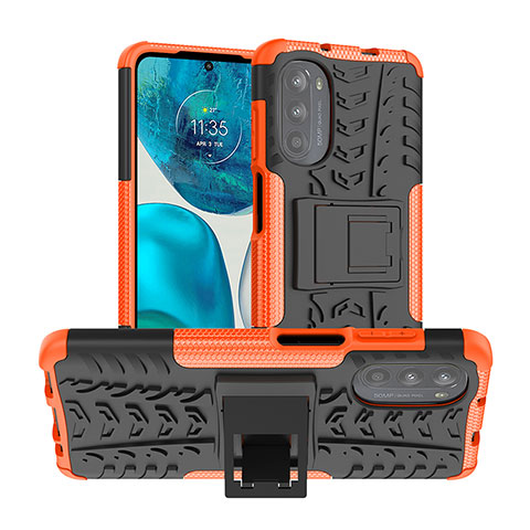 Silikon Hülle Handyhülle und Kunststoff Schutzhülle Hartschalen Tasche mit Ständer A01 für Motorola Moto G71s 5G Orange