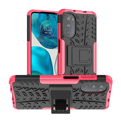 Silikon Hülle Handyhülle und Kunststoff Schutzhülle Hartschalen Tasche mit Ständer A01 für Motorola Moto G71s 5G Pink