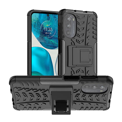 Silikon Hülle Handyhülle und Kunststoff Schutzhülle Hartschalen Tasche mit Ständer A01 für Motorola Moto G82 5G Schwarz