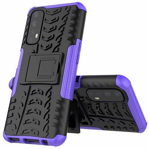 Silikon Hülle Handyhülle und Kunststoff Schutzhülle Hartschalen Tasche mit Ständer A01 für Realme 7 Violett