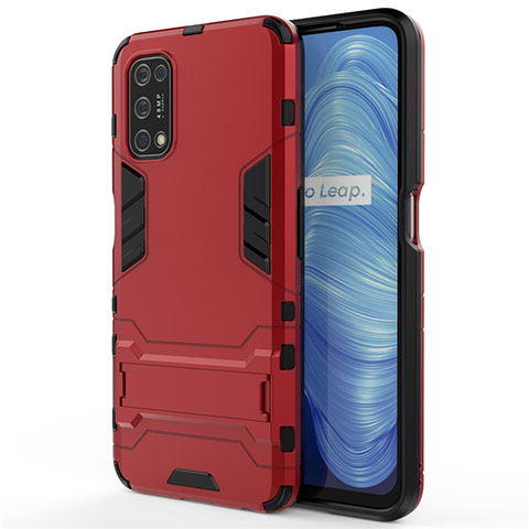 Silikon Hülle Handyhülle und Kunststoff Schutzhülle Hartschalen Tasche mit Ständer A01 für Realme Narzo 30 Pro 5G Rot