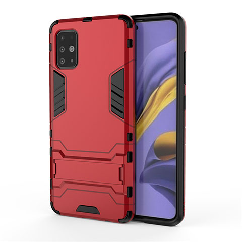 Silikon Hülle Handyhülle und Kunststoff Schutzhülle Hartschalen Tasche mit Ständer A01 für Samsung Galaxy A51 4G Rot