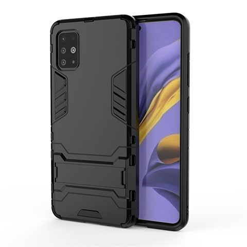 Silikon Hülle Handyhülle und Kunststoff Schutzhülle Hartschalen Tasche mit Ständer A01 für Samsung Galaxy A51 4G Schwarz