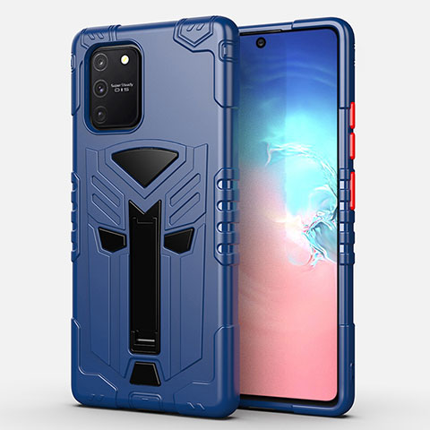 Silikon Hülle Handyhülle und Kunststoff Schutzhülle Hartschalen Tasche mit Ständer A01 für Samsung Galaxy S10 Lite Blau