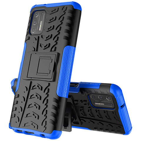 Silikon Hülle Handyhülle und Kunststoff Schutzhülle Hartschalen Tasche mit Ständer A02 für Motorola Moto G Stylus (2021) Blau