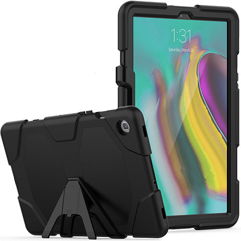 Silikon Hülle Handyhülle und Kunststoff Schutzhülle Hartschalen Tasche mit Ständer A02 für Samsung Galaxy Tab S5e 4G 10.5 SM-T725 Schwarz