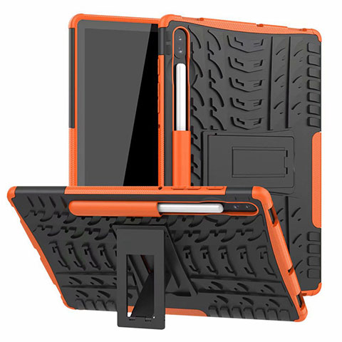 Silikon Hülle Handyhülle und Kunststoff Schutzhülle Hartschalen Tasche mit Ständer A02 für Samsung Galaxy Tab S6 10.5 SM-T860 Orange