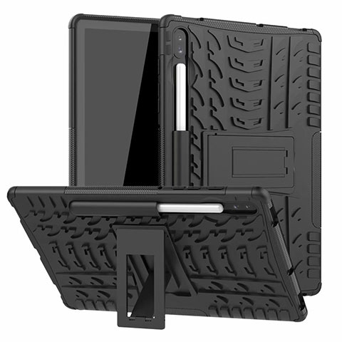 Silikon Hülle Handyhülle und Kunststoff Schutzhülle Hartschalen Tasche mit Ständer A02 für Samsung Galaxy Tab S6 10.5 SM-T860 Schwarz