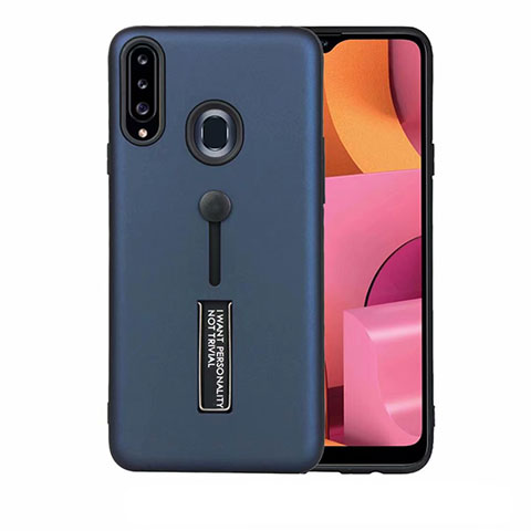 Silikon Hülle Handyhülle und Kunststoff Schutzhülle Hartschalen Tasche mit Ständer A03 für Samsung Galaxy A20s Blau