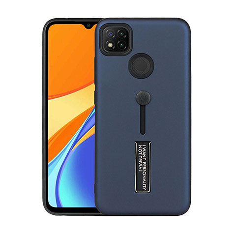 Silikon Hülle Handyhülle und Kunststoff Schutzhülle Hartschalen Tasche mit Ständer A03 für Xiaomi Redmi 9 India Blau