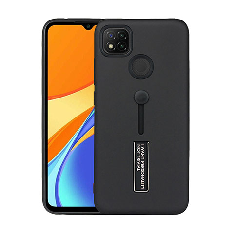 Silikon Hülle Handyhülle und Kunststoff Schutzhülle Hartschalen Tasche mit Ständer A03 für Xiaomi Redmi 9 India Schwarz