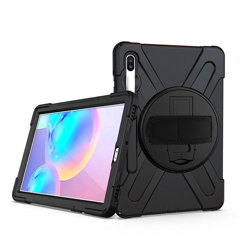 Silikon Hülle Handyhülle und Kunststoff Schutzhülle Hartschalen Tasche mit Ständer A04 für Samsung Galaxy Tab S6 10.5 SM-T860 Schwarz