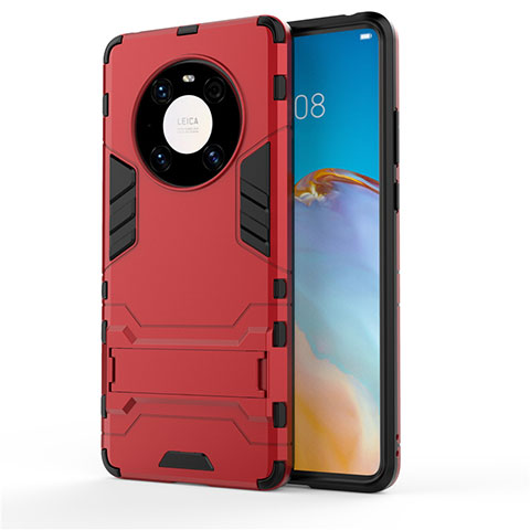 Silikon Hülle Handyhülle und Kunststoff Schutzhülle Hartschalen Tasche mit Ständer für Huawei Mate 40 Pro Rot