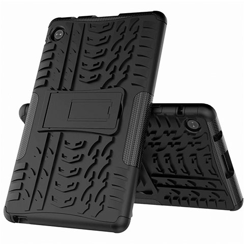 Silikon Hülle Handyhülle und Kunststoff Schutzhülle Hartschalen Tasche mit Ständer für Huawei MatePad T 8 Schwarz
