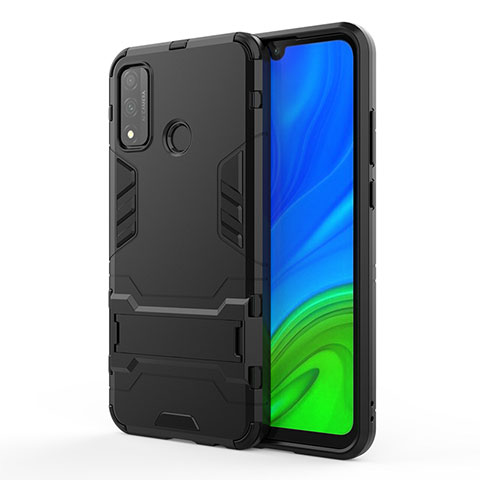 Silikon Hülle Handyhülle und Kunststoff Schutzhülle Hartschalen Tasche mit Ständer für Huawei Nova Lite 3 Plus Schwarz