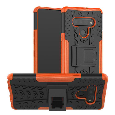 Silikon Hülle Handyhülle und Kunststoff Schutzhülle Hartschalen Tasche mit Ständer für LG Stylo 6 Orange