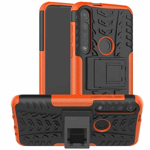 Silikon Hülle Handyhülle und Kunststoff Schutzhülle Hartschalen Tasche mit Ständer für Motorola Moto G8 Plus Orange