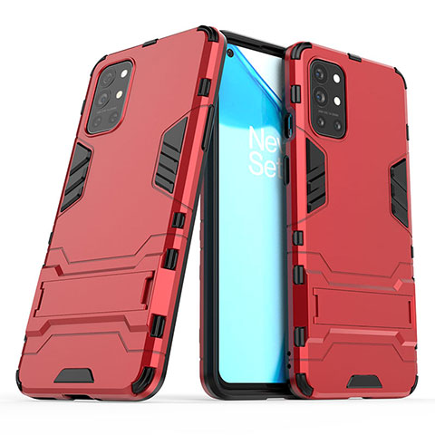 Silikon Hülle Handyhülle und Kunststoff Schutzhülle Hartschalen Tasche mit Ständer für OnePlus 9R 5G Rot