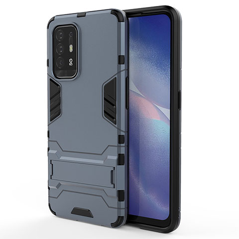 Silikon Hülle Handyhülle und Kunststoff Schutzhülle Hartschalen Tasche mit Ständer für Oppo F19 Pro+ Plus 5G Blau