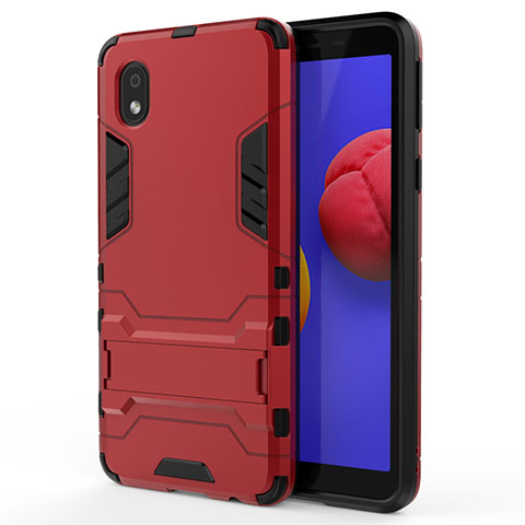 Silikon Hülle Handyhülle und Kunststoff Schutzhülle Hartschalen Tasche mit Ständer für Samsung Galaxy A01 Core Rot