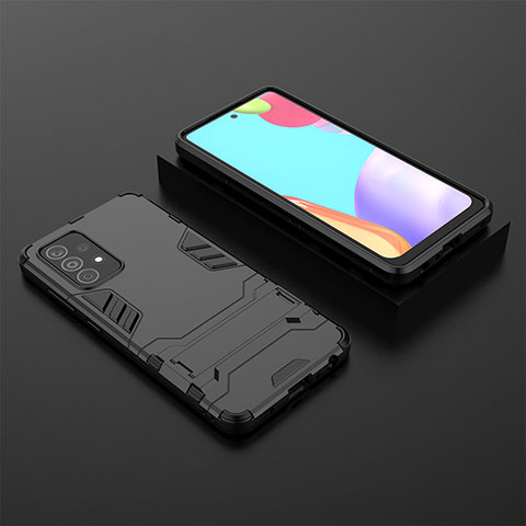 Silikon Hülle Handyhülle und Kunststoff Schutzhülle Hartschalen Tasche mit Ständer für Samsung Galaxy A52s 5G Schwarz