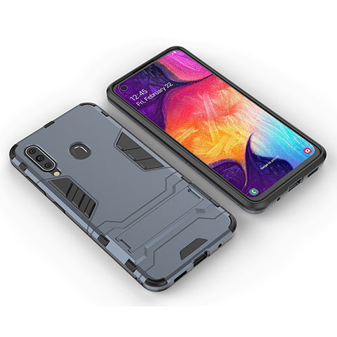 Silikon Hülle Handyhülle und Kunststoff Schutzhülle Hartschalen Tasche mit Ständer für Samsung Galaxy A60 Blau