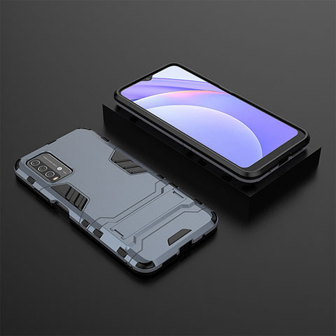 Silikon Hülle Handyhülle und Kunststoff Schutzhülle Hartschalen Tasche mit Ständer für Xiaomi Redmi 9T 4G Blau