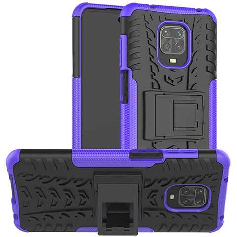Silikon Hülle Handyhülle und Kunststoff Schutzhülle Hartschalen Tasche mit Ständer für Xiaomi Redmi Note 9S Violett