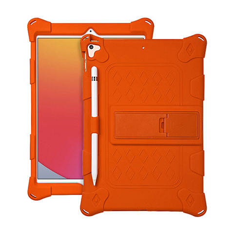 Silikon Hülle Handyhülle und Kunststoff Schutzhülle Hartschalen Tasche mit Ständer H01 für Apple iPad 10.2 (2021) Orange