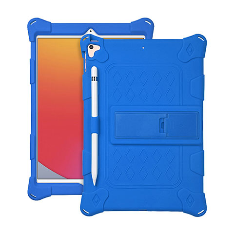 Silikon Hülle Handyhülle und Kunststoff Schutzhülle Hartschalen Tasche mit Ständer H01 für Apple iPad Air 3 Blau