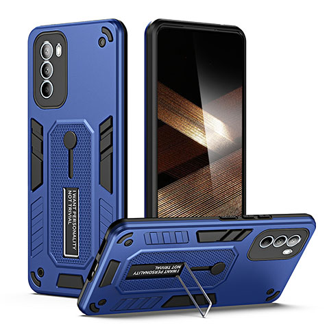 Silikon Hülle Handyhülle und Kunststoff Schutzhülle Hartschalen Tasche mit Ständer H01P für Motorola Moto G41 Blau