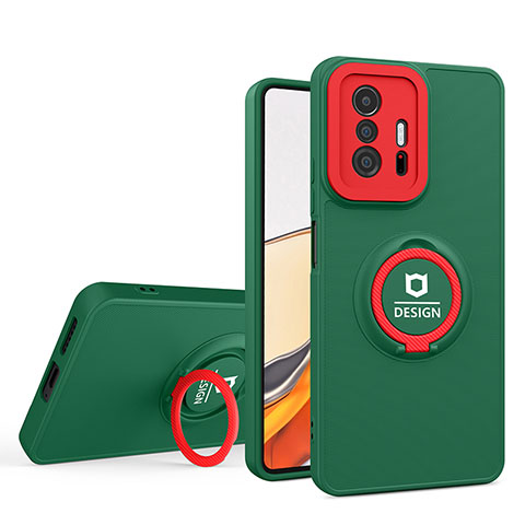 Silikon Hülle Handyhülle und Kunststoff Schutzhülle Hartschalen Tasche mit Ständer H01P für Xiaomi Mi 11T 5G Grün