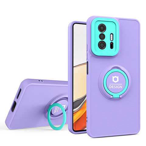 Silikon Hülle Handyhülle und Kunststoff Schutzhülle Hartschalen Tasche mit Ständer H01P für Xiaomi Mi 11T 5G Violett