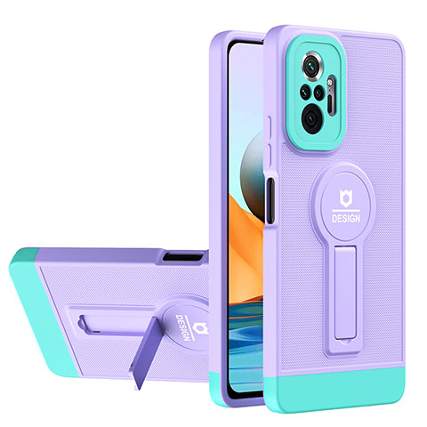 Silikon Hülle Handyhülle und Kunststoff Schutzhülle Hartschalen Tasche mit Ständer H01P für Xiaomi Redmi Note 10 Pro Max Violett