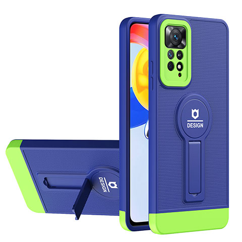 Silikon Hülle Handyhülle und Kunststoff Schutzhülle Hartschalen Tasche mit Ständer H01P für Xiaomi Redmi Note 11 Pro 4G Blau