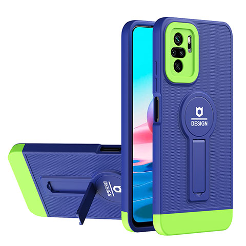 Silikon Hülle Handyhülle und Kunststoff Schutzhülle Hartschalen Tasche mit Ständer H01P für Xiaomi Redmi Note 11 SE India 4G Blau