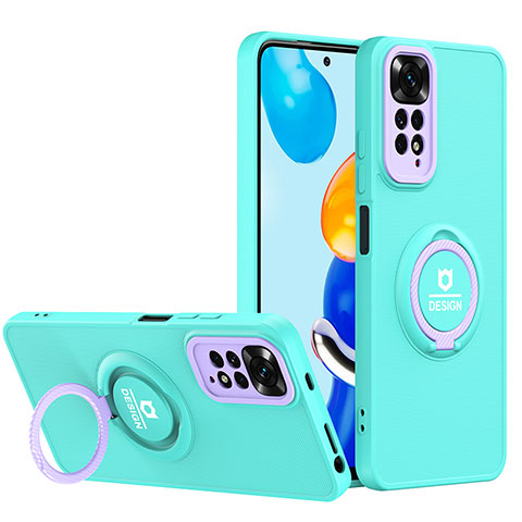 Silikon Hülle Handyhülle und Kunststoff Schutzhülle Hartschalen Tasche mit Ständer H02P für Xiaomi Redmi Note 11 Pro 4G Cyan