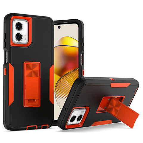 Silikon Hülle Handyhülle und Kunststoff Schutzhülle Hartschalen Tasche mit Ständer J01S für Motorola Moto G Power 5G (2023) Orange