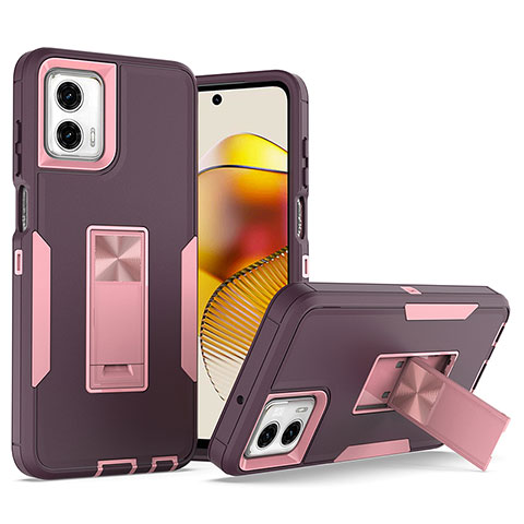 Silikon Hülle Handyhülle und Kunststoff Schutzhülle Hartschalen Tasche mit Ständer J01S für Motorola Moto G Power 5G (2023) Violett