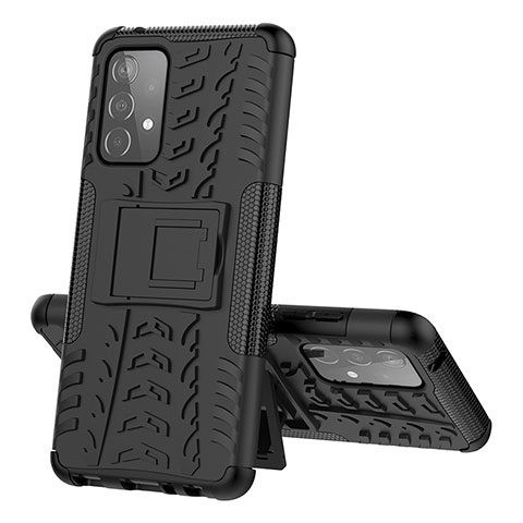 Silikon Hülle Handyhülle und Kunststoff Schutzhülle Hartschalen Tasche mit Ständer J01X für Samsung Galaxy A52 4G Schwarz